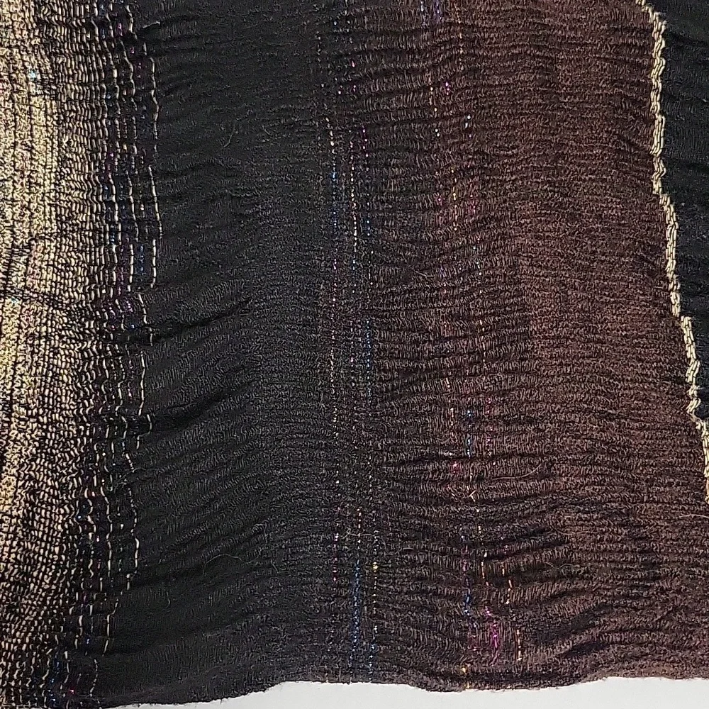 Brown Black Tan Sparkle Paisley Like Print Women's Scarf with Black Fringe